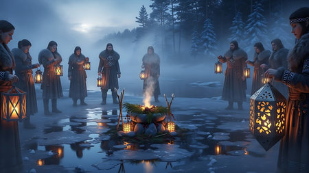 3D rendering of the three wise men in the winter forest.の素材