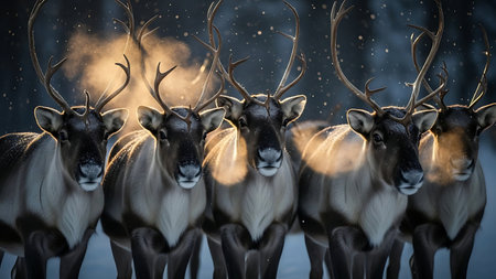group of reindeer in the winter forest - 3d renderingの素材