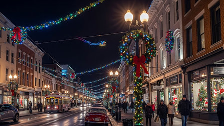Christmas lights decorate the streets of London.の素材