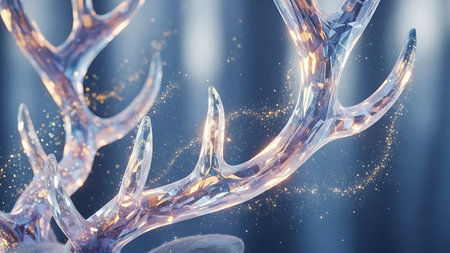3d rendering of a deer antlers with golden lights in the backgroundの素材
