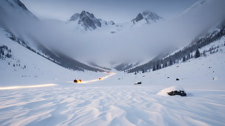 Foggy winter landscape in the Dolomites, Italy.の素材