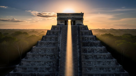 Chichen Itza at sunrise, Yucatan, Mexico.の素材