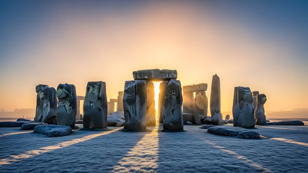 Stonehenge at sunset in winter, England, United Kingdom.の素材