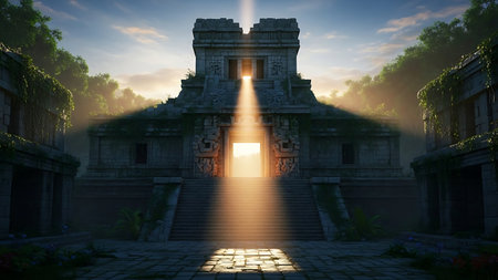 Mysterious ancient temple. 3d rendering. Computer digital drawing.の素材
