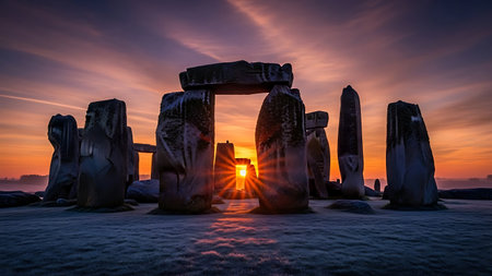 Stonehenge at sunset, stonehenge in South Korea.の素材