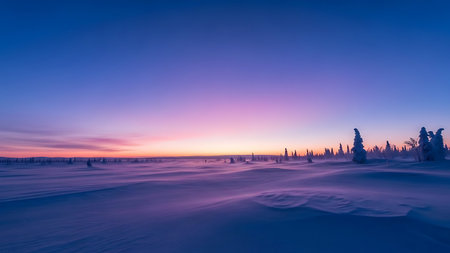 Beautiful winter landscape with snowy trees at sunset. Long exposure.の素材
