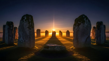 Stonehenge at sunrise, England, UK. 3D renderingの素材