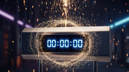 Digital alarm clock with digital numbers. Time concept. 3D Renderingの素材