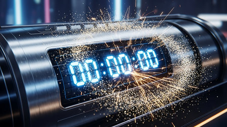 Digital clock with digital numbers on display. Time concept. 3D renderingの素材