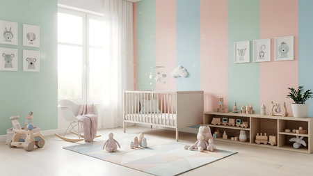 3d Illustration of a childrens room in pastel colorsの素材