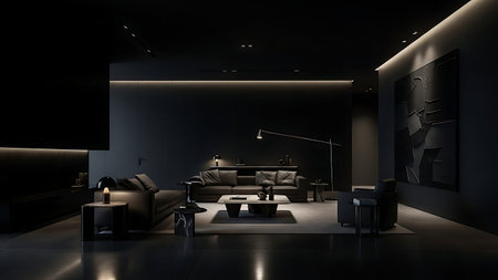 Interior of a modern living room 3D rendering mock-upの素材