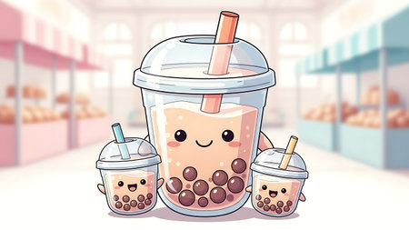 Chocolate milk tea in a plastic cup. Vector cartoon illustration.の素材