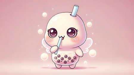 Cute kawaii unicorn character with magic wand. Vector illustration.の素材