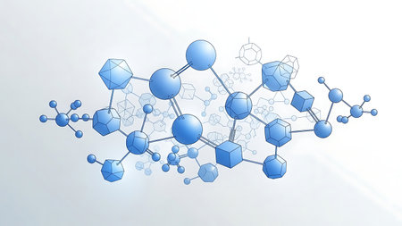 Abstract blue and white background with molecular structure. 3D rendering.の素材