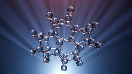 Molecular structure on blue background, 3D rendering. Computer digital drawing.の素材