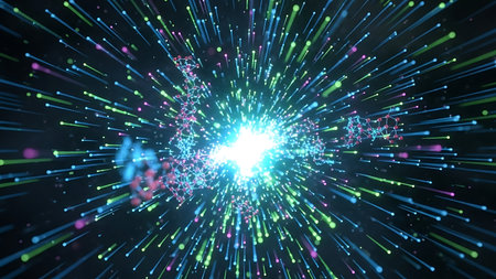 3d rendering of abstract colorful particles in space, computer generated abstract backgroundの素材