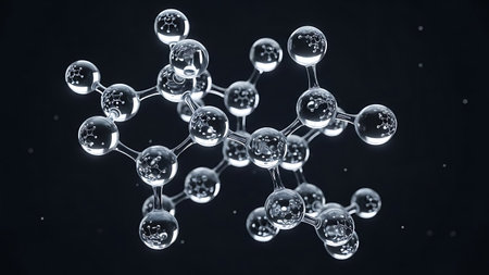 Molecular structure on black background. 3d rendering, 3d illustration.の素材