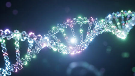DNA strand with glowing particles. 3d rendering, 3d illustration.の素材