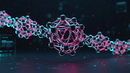 Abstract 3d rendering of molecule structure. Science and medical background.の素材