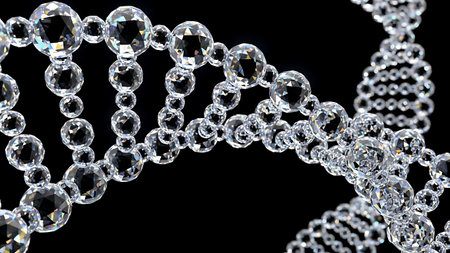 dna chain on a black background. 3d render illustration.の素材