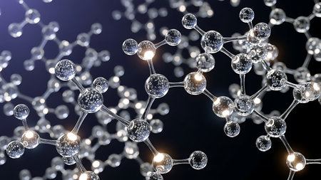 Molecular structure on dark blue background. 3D illustration.の素材
