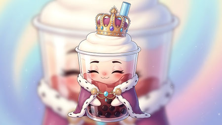 Illustration of a cup of coffee with a princess crown and a queenの素材