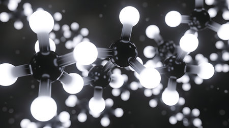 Abstract 3d rendering of molecules. Science and medical background with molecules.の素材