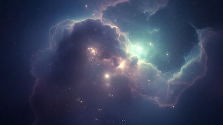 Abstract space background with nebula and stars. Science fiction wallpaper.の素材