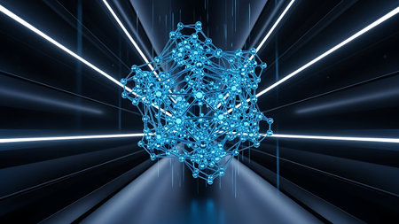 Abstract 3d rendering of geometric shape. Futuristic background with neon lights.の素材