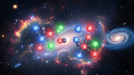 3D rendering of the chemical formula of H5N2 in space.の素材