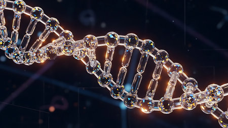 DNA molecule on dark background. 3d rendering toned image double exposureの素材