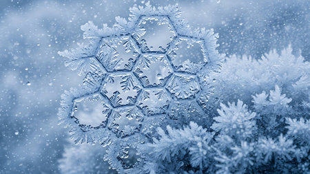 Frosty natural pattern on the window glass. Winter background.の素材