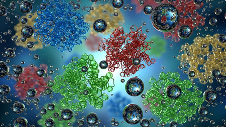 3d illustration of  virus cells in  abstract  background.の素材