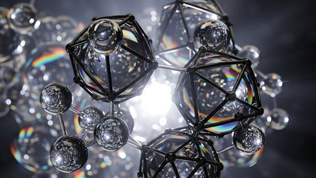 3d illustration of abstract geometric composition with glass balls and light effectsの素材