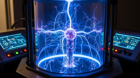 Electricity discharge from the plasma lamp close-up. 3D renderingの素材