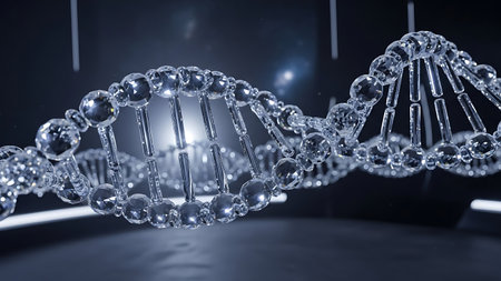 3d illustration DNA helix, scientific research and development concept.の素材