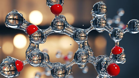 Molecular model of a molecule. 3D illustration. 3D rendering.の素材