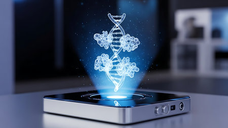 Smartphone with dna molecule on the screen. 3d renderingの素材