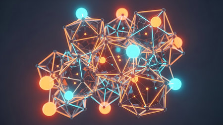 Abstract polygonal space low poly dark background with connecting dots and lines. Connection structure. 3d renderingの素材