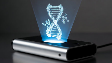 Smartphone with DNA molecule image on screen. 3D rendering.の素材