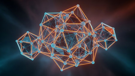 Abstract polygonal space low poly dark background with connecting dots and lines. Connection structure. 3d renderingの素材