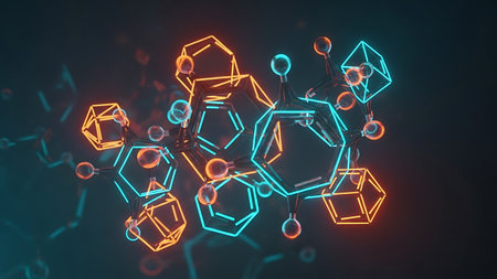 Abstract 3d rendering of chemical structure. Science and medical background.の素材