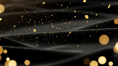 Black silk fabric with golden glittering bokeh, luxury backgroundの素材