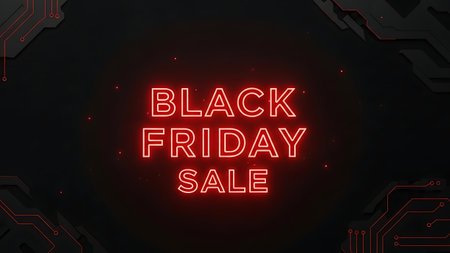 Black Friday sale neon sign on black background. 3D rendering.の素材