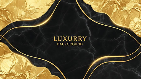 Luxury black marble background with gold lines. Vector illustration.の素材