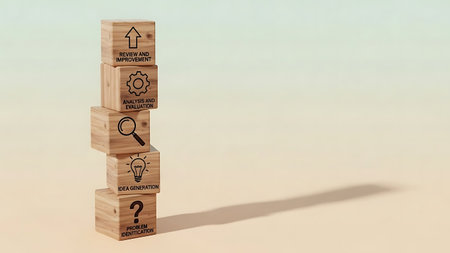 Conceptual 3D wood cube with questions mark and light bulb icon on topの素材