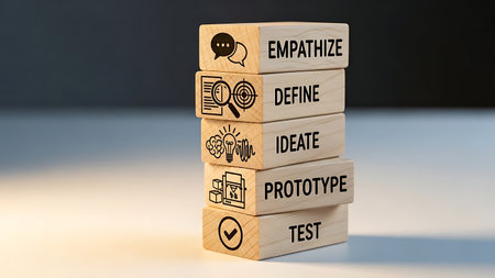 Wooden blocks with e-marketing concept. 3D rendering.の素材