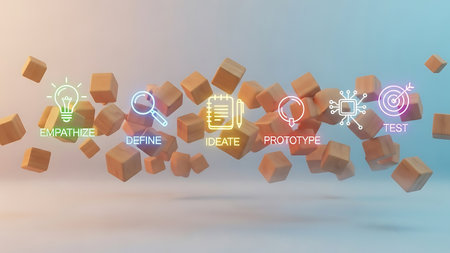 Abstract 3d rendering of software development concept. Cubes and iconsの素材