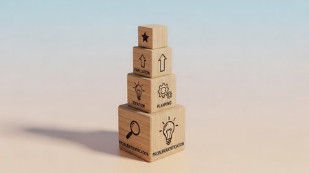 3D rendering of wooden cubes with idea symbol. This is a 3d render illustration.の素材