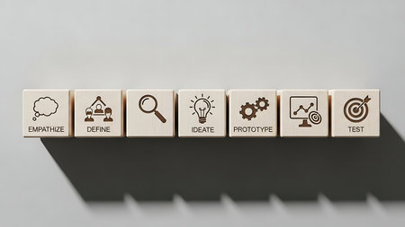 Business concept on cubes with icons on the wall. 3D rendering.の素材